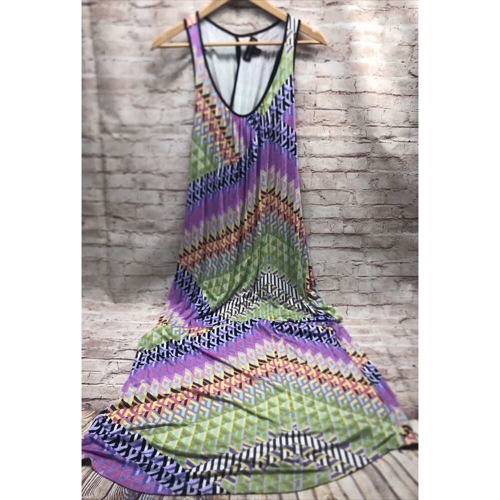 Dana Buchman Maxi Dress Size 14 Geometric Pattern Razorback Sleeveless